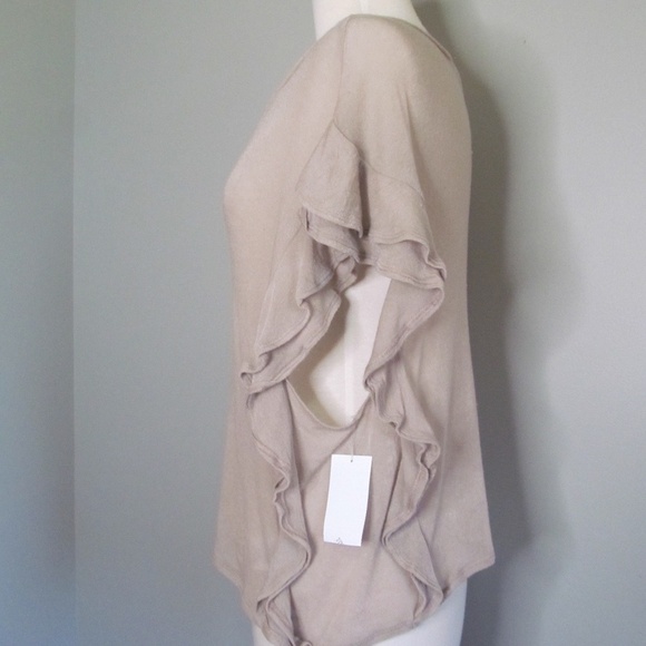 IRO Women's DALIA RUFFLED Sides TEE Blouse Beige Size M - Picture 3 of 9